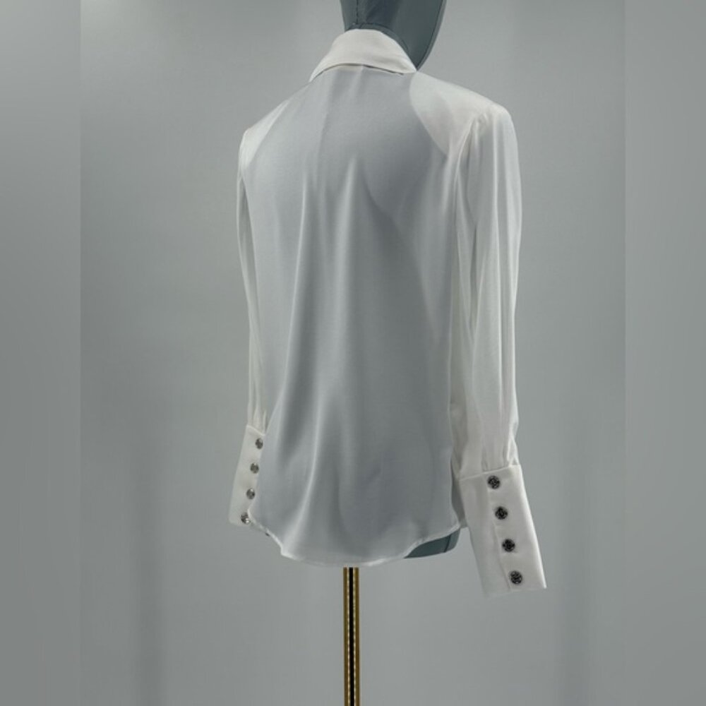 🆕 BRONX & BANCO 🧿 NWOT Blair Ivory White Shirt Blouse, Snap Cuffs - Sz XS US 2 - Picture 5 of 14